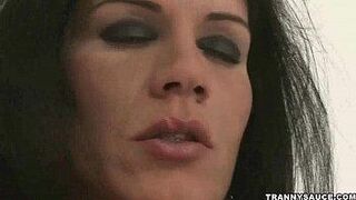 Sexy brunette shemale honey tugging on her cock porn video